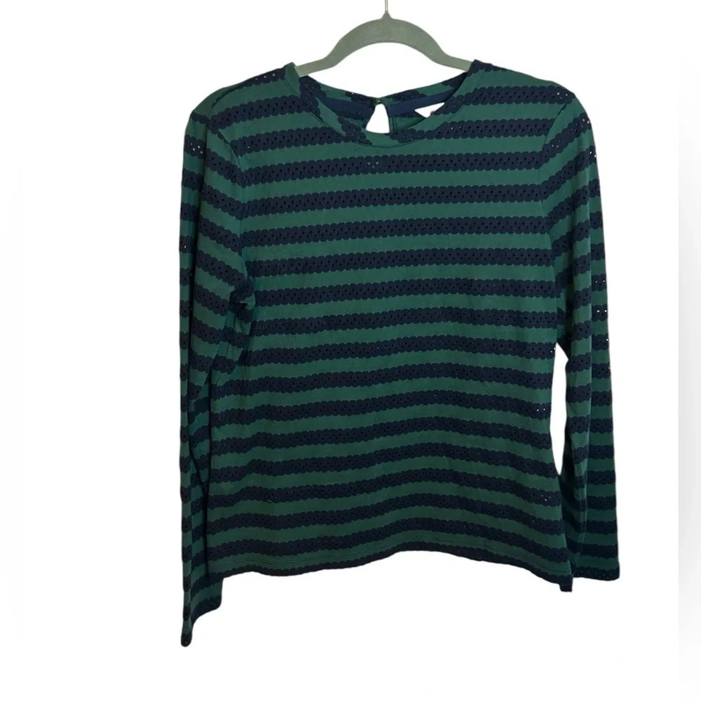 Brooks Brothers Red Fleece Striped Eyelet Top